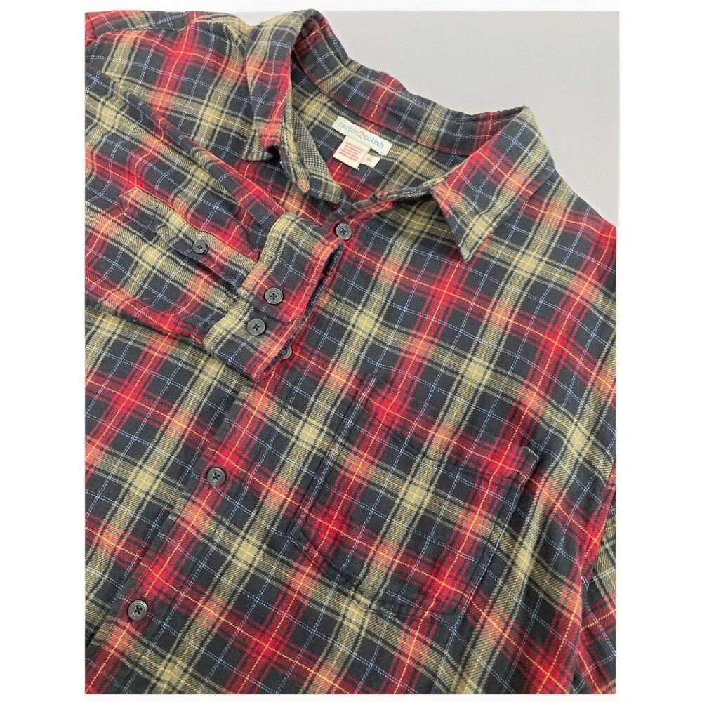 Carbon2Cobalt Shirt Mens XL Plaid Flannel Button Up Long Sleeve Cotton Outdoor